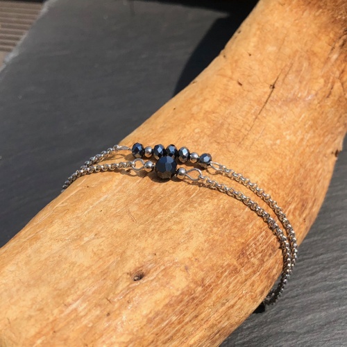 Bracelet double cristal noir