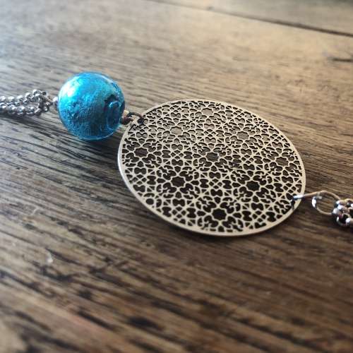 Sautoir filigrane perle de murano bleu canard